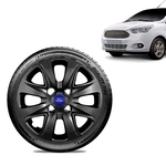 Ficha técnica e caractérísticas do produto Calota Ford Ka Sedan 2015 16 17 18 Aro 14 Preta Brilhante Emblema Azul