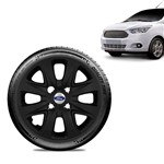 Ficha técnica e caractérísticas do produto Calota Ford Ka Sedan 2015 16 17 18 Aro 14 Preta Fosca Emblema Prata
