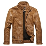 Ficha técnica e caractérísticas do produto HAO Jaqueta de couro Man Pure Color Fashion gola escovado Jacket Man Leather synthetic leather