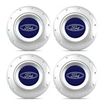 Ficha técnica e caractérísticas do produto Jogo 4 Calota Centro Roda Ferro Amarok Ford Courier Prata Emblema Azul