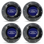Ficha técnica e caractérísticas do produto Jogo 4 Calota Centro Roda Ferro Amarok Ford Escort Preta Brilhante Emblema Azul