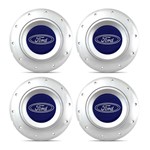 Ficha técnica e caractérísticas do produto Jogo 4 Calota Centro Roda Ferro Amarok Ford Ecosport 4 Furos Prata Emblema Azul