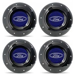 Ficha técnica e caractérísticas do produto Jogo 4 Calota Centro Roda Ferro Amarok Ford Focus 4 Furos Preta Brilhante Emblema Azul
