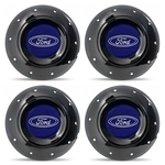 Ficha técnica e caractérísticas do produto Jogo 4 Calota Centro Roda Ferro Amarok Ford Ecosport 4 Furos Preta Brilhante Emblema Azul