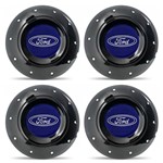 Ficha técnica e caractérísticas do produto Jogo 4 Calota Centro Roda Ferro Amarok Ford Courier Preta Brilhante Emblema Azul