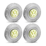 Ficha técnica e caractérísticas do produto Jogo 4 Calota Centro Roda Ferro VW Amarok Aro 13 14 15 4 Furos Prata Emblema Amarelo Calota