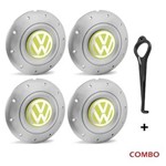 Ficha técnica e caractérísticas do produto Jogo 4 Calota Centro Roda Ferro VW Amarok Aro 13 14 15 4 Furos Prata Emblema Amarelo + Chave de Remo Calota