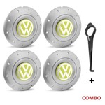 Ficha técnica e caractérísticas do produto Jogo 4 Calota Centro Roda Ferro Vw Amarok Aro 13 14 15 4 Furos Prata Emblema Amarelo + Chave de Remo