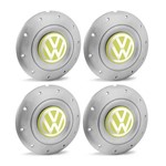 Ficha técnica e caractérísticas do produto Jogo 4 Calota Centro Roda Ferro Vw Amarok Aro 13 14 15 4 Furos Prata Emblema Amarelo