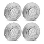 Ficha técnica e caractérísticas do produto Jogo 4 Calota Centro Roda Ferro VW Amarok Aro 13 14 15 4 Furos Prata Emblema Branco Calota