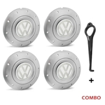 Ficha técnica e caractérísticas do produto Jogo 4 Calota Centro Roda Ferro VW Amarok Aro 13 14 15 4 Furos Prata Emblema Branco + Chave de Remoç