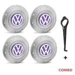 Ficha técnica e caractérísticas do produto Jogo 4 Calota Centro Roda Ferro Vw Amarok Aro 14 15 5 Furos Prata Emblema Lilás + Chave de Remoção Calota