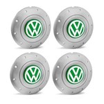 Ficha técnica e caractérísticas do produto Jogo 4 Calota Centro Roda Ferro VW Amarok Aro 13 14 15 4 Furos Prata Emblema Verde Calota