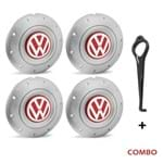 Ficha técnica e caractérísticas do produto Jogo 4 Calota Centro Roda Ferro VW Amarok Aro 13 14 15 4 Furos Prata Emblema Vermelho + Chave de Rem Calota