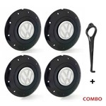 Ficha técnica e caractérísticas do produto Jogo 4 Calota Centro Roda Ferro Vw Amarok Aro 13 14 15 4 Furos Preta Brilhante Emblema Branco + Chav