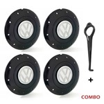 Ficha técnica e caractérísticas do produto Jogo 4 Calota Centro Roda Ferro VW Amarok Aro 14 15 5 Furos Preta Brilhante Emblema Branco + Chave D