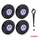 Ficha técnica e caractérísticas do produto Jogo 4 Calota Centro Roda Ferro Vw Amarok Aro 13 14 15 4 Furos Preta Brilhante Emblema Lilás + Chave