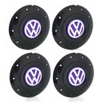 Jogo 4 Calota Centro Roda Ferro Vw Amarok Aro 14 15 5 Furos Preta Brilhante Emblema Laranja