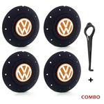 Ficha técnica e caractérísticas do produto Jogo 4 Calota Centro Roda Ferro VW Amarok Aro 13 14 15 4 Furos Preta Fosca Emblema Laranja + Chave D