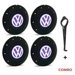 Ficha técnica e caractérísticas do produto Jogo 4 Calota Centro Roda Ferro VW Amarok Aro 13 14 15 4 Furos Preta Fosca Emblema Lilás + Chave de Calota