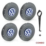 Ficha técnica e caractérísticas do produto Jogo 4 Calota Centro Roda Ferro VW Amarok Aro 14 15 4 Furos Grafite Emblema Azul + Chave de Remoção Calota