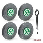 Ficha técnica e caractérísticas do produto Jogo 4 Calota Centro Roda Ferro VW Amarok Aro 14 15 4 Furos Grafite Emblema Verde + Chave de Remoção Calota
