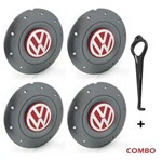 Ficha técnica e caractérísticas do produto Jogo 4 Calota Centro Roda Ferro VW Amarok Aro 14 15 4 Furos Grafite Emblema Vermelha + Chave de Remo Calota