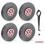 Ficha técnica e caractérísticas do produto Jogo 4 Calota Centro Roda Ferro Vw Amarok Aro 14 15 4 Furos Grafite Emblema Vermelha + Chave de Remo