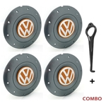 Ficha técnica e caractérísticas do produto Jogo 4 Calota Centro Roda Ferro VW Amarok Aro 14 15 4 Furos Grafite Emblema Laranja + Chave de Remoç