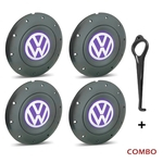 Ficha técnica e caractérísticas do produto Jogo 4 Calota Centro Roda Ferro VW Amarok Aro 14 15 4 Furos Grafite Emblema Lilás + Chave de Remoção