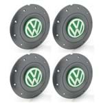 Ficha técnica e caractérísticas do produto Jogo 4 Calota Centro Roda Ferro VW Amarok Aro 14 15 4 Furos Grafite Emblema Verde Calota