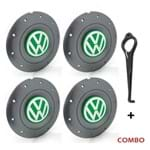 Ficha técnica e caractérísticas do produto Jogo 4 Calota Centro Roda Ferro Vw Amarok Aro 14 15 5 Furos Grafite Emblema Verde + Chave de Remoção Calota