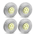 Jogo 4 Calota Centro Roda Ferro Vw Amarok Aro 14 15 5 Furos Prata Emblema Amarelo