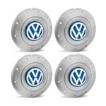 Ficha técnica e caractérísticas do produto Jogo 4 Calota Centro Roda Ferro VW Amarok Aro 13 14 15 4 Furos Prata Emblema Azul Calota