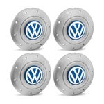 Ficha técnica e caractérísticas do produto Jogo 4 Calota Centro Roda Ferro VW Amarok Aro 13 14 15 4 Furos Prata Emblema Azul