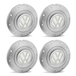Ficha técnica e caractérísticas do produto Jogo 4 Calota Centro Roda Ferro VW Amarok Aro 13 14 15 4 Furos Prata Emblema Branco