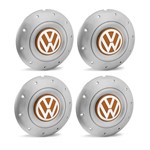 Jogo 4 Calota Centro Roda Ferro VW Amarok Aro 14 15 5 Furos Prata Emblema Laranja