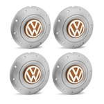 Ficha técnica e caractérísticas do produto Jogo 4 Calota Centro Roda Ferro VW Amarok Aro 13 14 15 4 Furos Prata Emblema Laranja