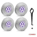 Ficha técnica e caractérísticas do produto Jogo 4 Calota Centro Roda Ferro VW Amarok Aro 13 14 15 4 Furos Prata Emblema Lilás + Chave de Remo