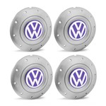 Ficha técnica e caractérísticas do produto Jogo 4 Calota Centro Roda Ferro VW Amarok Aro 13 14 15 4 Furos Prata Emblema Lilás