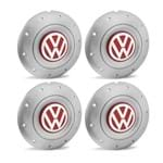 Ficha técnica e caractérísticas do produto Jogo 4 Calota Centro Roda Ferro VW Amarok Aro 13 14 15 4 Furos Prata Emblema Vermelho Calota