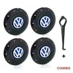 Ficha técnica e caractérísticas do produto Jogo 4 Calota Centro Roda Ferro Vw Amarok Aro 13 14 15 4 Furos Preta Brilhante Emblema Azul + Chave Calota