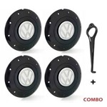 Ficha técnica e caractérísticas do produto Jogo 4 Calota Centro Roda Ferro VW Amarok Aro 14 15 5 Furos Preta Brilhante Emblema Branco + Chave D Calota