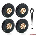 Ficha técnica e caractérísticas do produto Jogo 4 Calota Centro Roda Ferro Vw Amarok Aro 13 14 15 4 Furos Preta Brilhante Emblema Laranja + Cha Calota