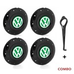 Ficha técnica e caractérísticas do produto Jogo 4 Calota Centro Roda Ferro VW Amarok Aro 13 14 15 4 Furos Preta Brilhante Emblema Verde + Chave