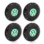 Ficha técnica e caractérísticas do produto Jogo 4 Calota Centro Roda Ferro Vw Amarok Aro 14 15 5 Furos Preta Brilhante Emblema Verde