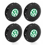 Ficha técnica e caractérísticas do produto Jogo 4 Calota Centro Roda Ferro VW Amarok Aro 13 14 15 4 Furos Preta Brilhante Emblema Verde