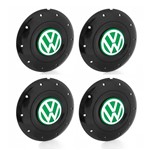 Ficha técnica e caractérísticas do produto Jogo 4 Calota Centro Roda Ferro VW Amarok Aro 14 15 5 Furos Preta Brilhante Emblema Verde