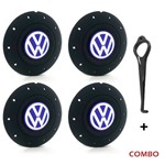 Ficha técnica e caractérísticas do produto Jogo 4 Calota Centro Roda Ferro Vw Amarok Aro 14 15 5 Furos Preta Fosca Emblema Azul + Chave de Remo