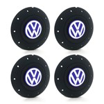 Ficha técnica e caractérísticas do produto Jogo 4 Calota Centro Roda Ferro VW Amarok Aro 13 14 15 4 Furos Preta Fosca Emblema Azul
